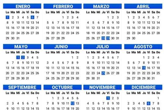 Calendario laboral y festivos 2024